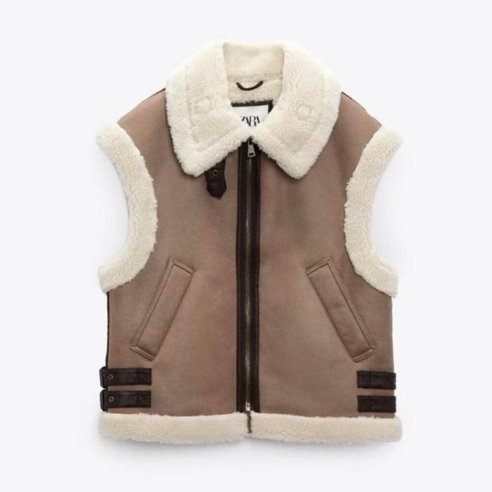 NWOT - VIRAL Zara Sherpa Leather Vest - Size S